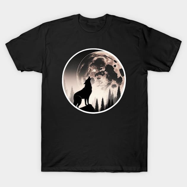 wolf looking to the moon T-Shirt by teehood